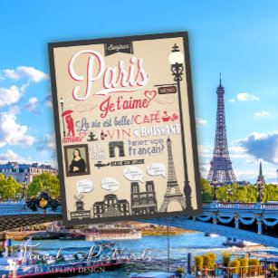 Carte Postale Vintage Bonjour Paris