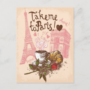 Carte Postale Vintage Bonjour Paris Tour Eiffel Arc De Triomphe