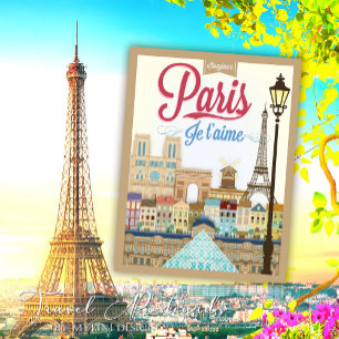 Carte Postale Vintage Bonjour Paris Travel