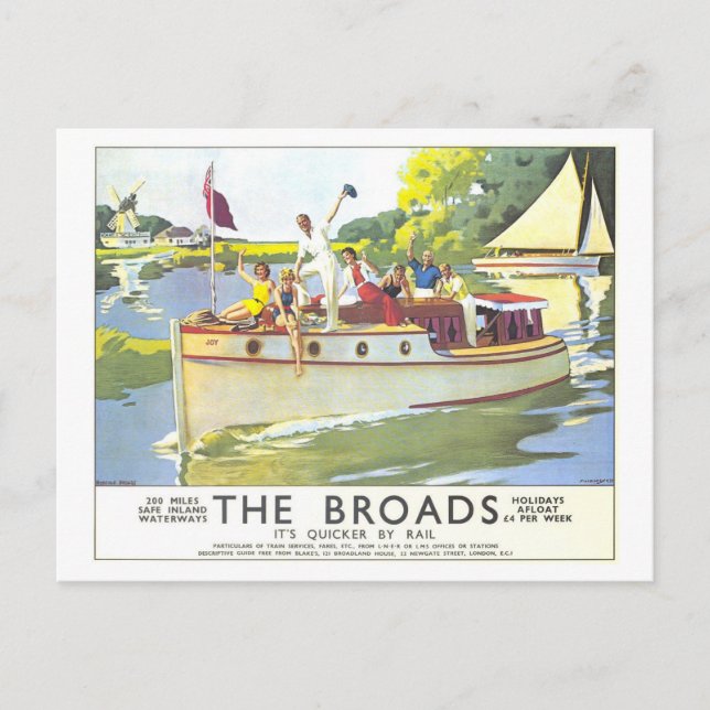 Carte Postale Vintage Broads in England Travel Poster (Devant)