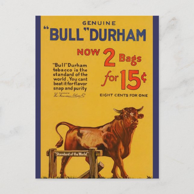 Carte Postale Vintage Bull Durham Tabac Publicité (Devant)
