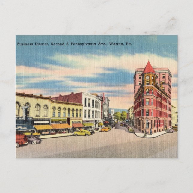 Carte Postale Vintage Business District, Warren Pennsylvania (Devant)