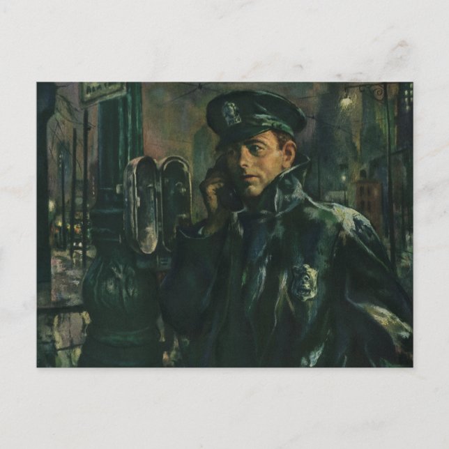Carte Postale Vintage Business, policier sur téléphone d'urgence (Devant)