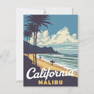 Carte Postale Vintage California Malibu Beach Surfer