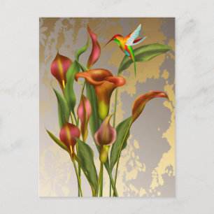 Carte Postale Vintage Calla Lilies et colibri