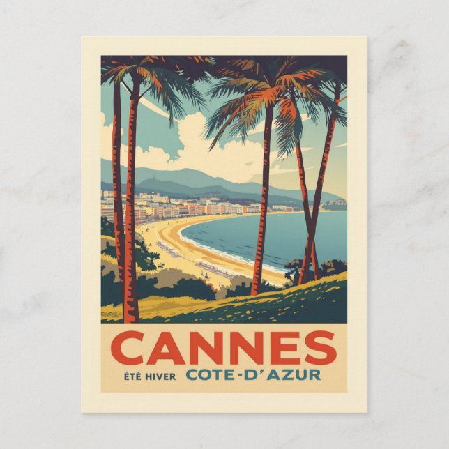 Carte Postale Vintage Cannes France Travel Poster Beach (Devant)