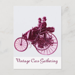 Carte Postale Vintage Cars Gathering, violet rose violet blanc