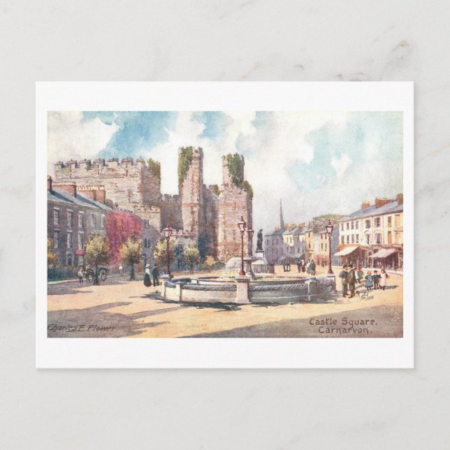 Carte Postale Vintage Castle Square in Carnarvon (Devant)