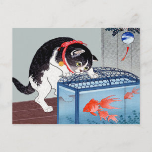 Carte postale vintage Cat and Goldfish Art
