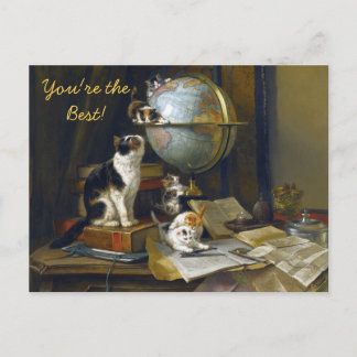 Carte Postale Vintage Cat Kittens World Globe You're the Best   