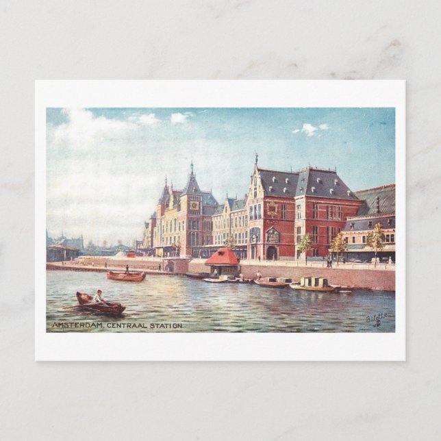 Carte Postale Vintage Central Railway Station, Amsterdam (Devant)