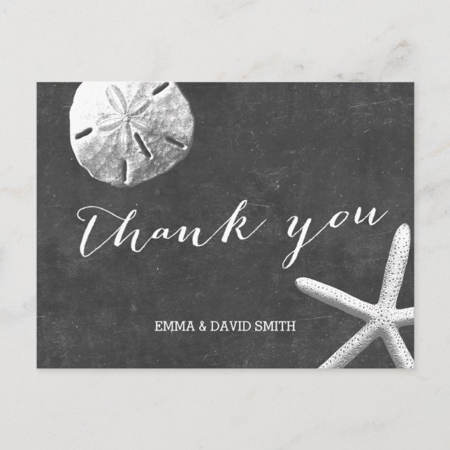 Carte Postale Vintage Chalkboard Beach Thème Mariage Merci (Devant)