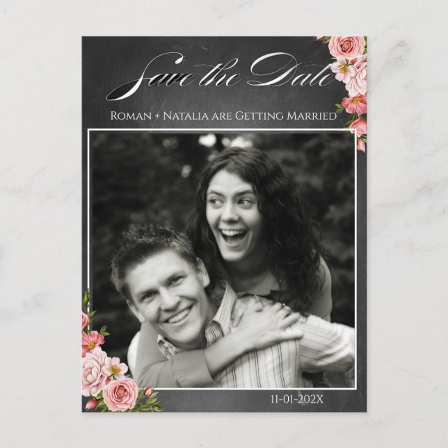 Carte Postale Vintage Chalkboard Boho Floral wedding  (Devant)