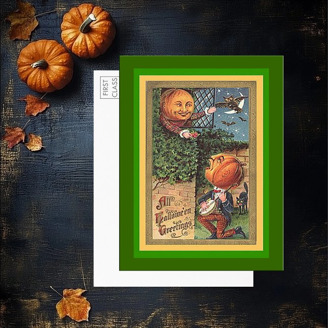 Carte Postale Vintage chanteur homme Citrouille (Vintage Singing Pumpkin Man Postcard)
