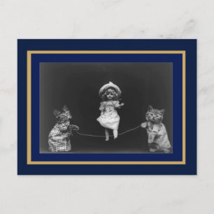 Carte postale vintage chats et poupée sautant à la