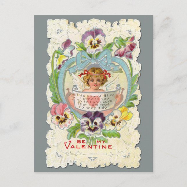 Carte postale vintage Cherub et Pansies Valentine (Devant)