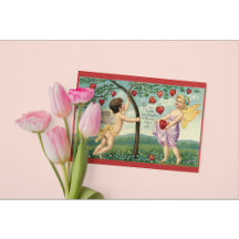 Carte postale vintage Cherub Love avec coeur roman