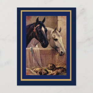 Carte postale vintage chevaux chiens