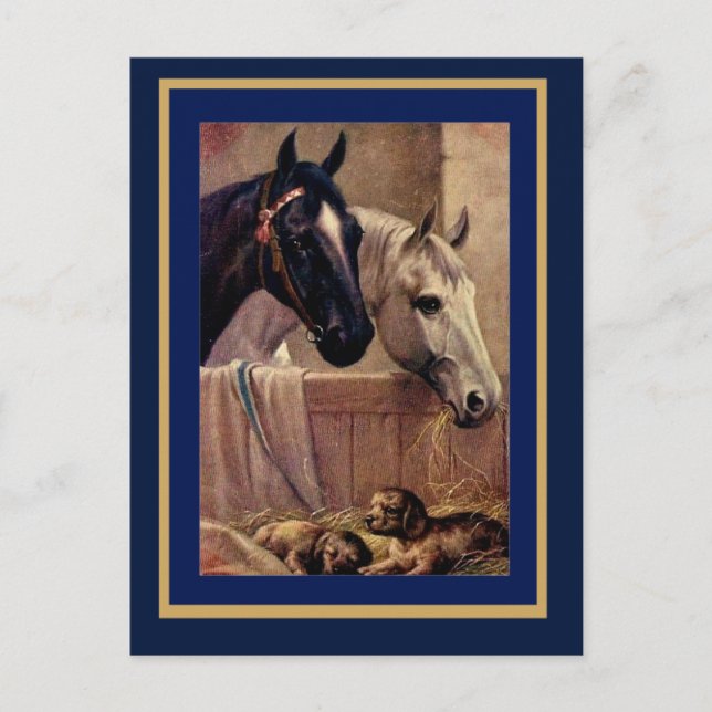 Carte postale vintage chevaux chiens (Devant)