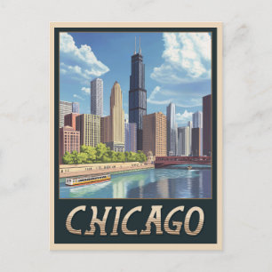 Carte Postale Vintage Chicago City Skyline