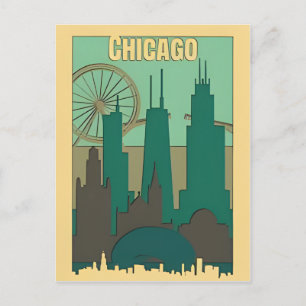 Carte Postale Vintage Chicago Illinois City Skyline Retro Travel