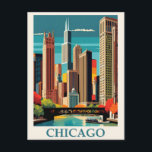 Carte Postale Vintage Chicago Illinois City Skyline Retro Travel<br><div class="desc">N'importe qui aimerait recevoir cette carte postale de voyage vintage avec une illustration rétro de l'horizon de la ville de Chicago,  Illinois!</div>