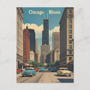 Carte Postale Vintage Chicago Illinois City Skyline Retro Travel