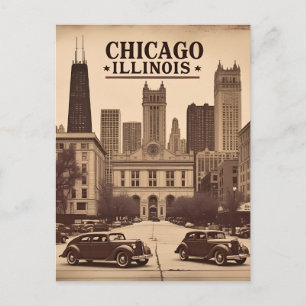 Carte Postale Vintage Chicago Illinois City Skyline Retro Travel