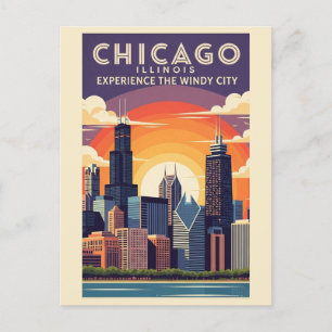 Carte Postale Vintage Chicago Illinois City Skyline Retro Travel