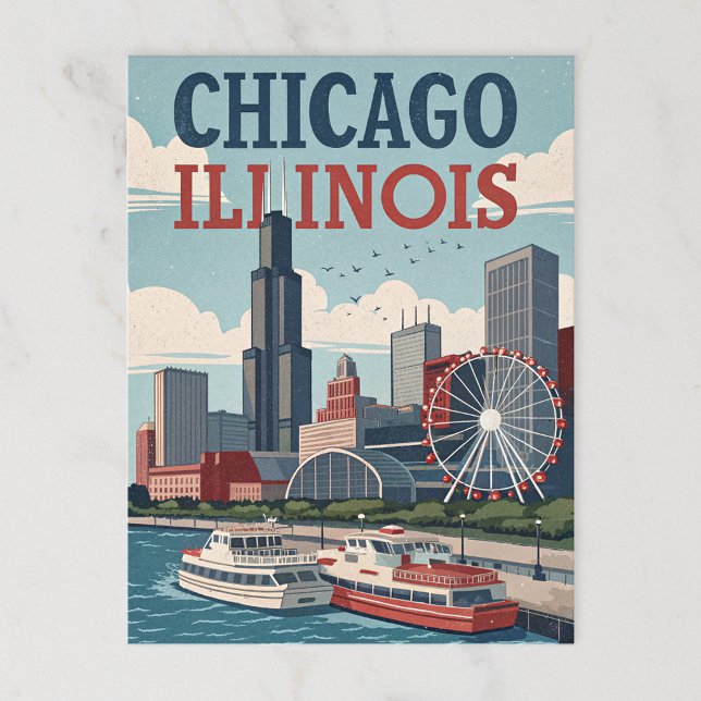 Carte Postale Vintage Chicago Illinois Skyline (Créateur téléchargé)