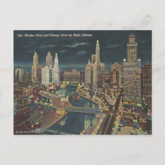 Carte Postale Vintage Chicago Night Skyline