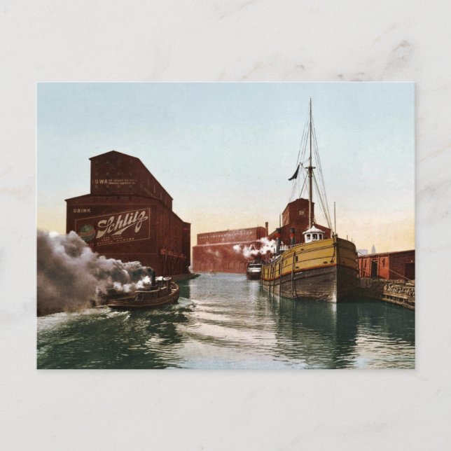 Carte Postale Vintage Chicago River Elevators 1900 (Devant)