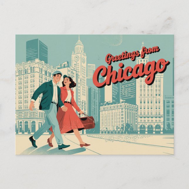 Carte postale vintage Chicago | Salutations de Chi (Devant)