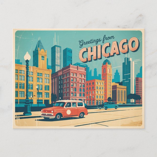 Carte postale vintage Chicago | Salutations de Chi (Devant)