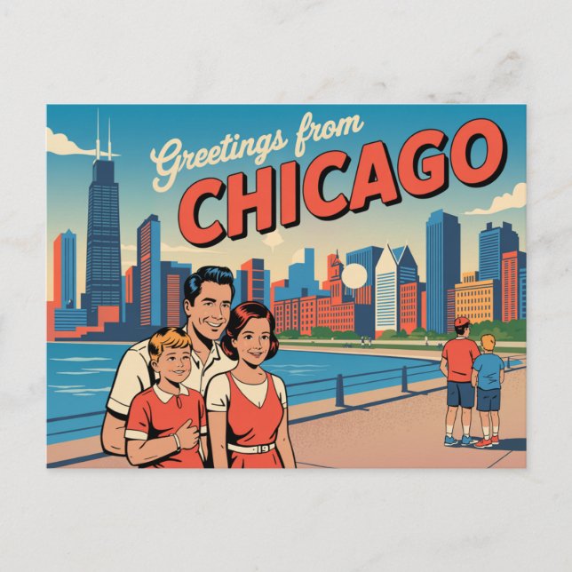 Carte postale vintage Chicago | Salutations de Chi (Devant)