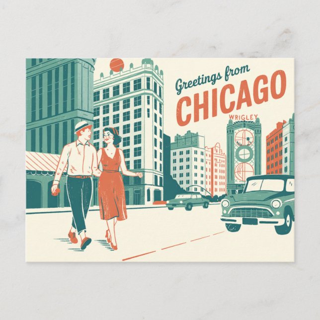 Carte postale vintage Chicago | Salutations de Chi (Devant)
