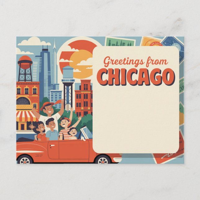 Carte postale vintage Chicago | Salutations de Chi (Devant)