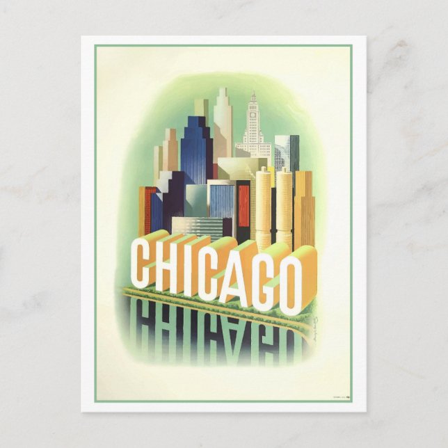 Carte postale vintage Chicago Travel Poster (Devant)