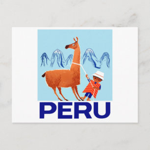 Carte Postale Vintage Child and Llama Peru Travel Poster