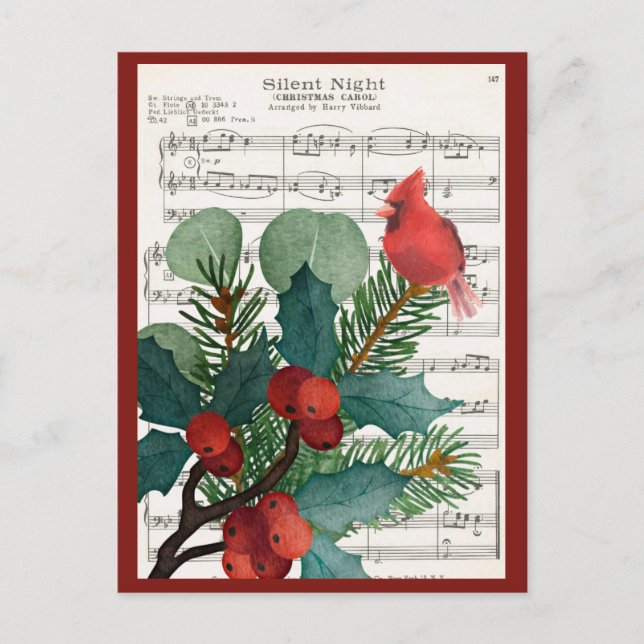 Carte postale Vintage Christmas Cardinal Music Hol (Devant)