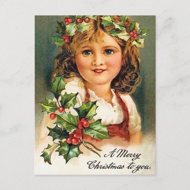 Carte postale Vintage Christmas Holiday Holly (Devant)