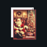 Carte postale Vintage Christmas Santa Claus AI Art<br><div class="desc">Cette carte postale présente l'image générée par l'IA d'un Père Noël Vintage assis sur une chaise à côté d'un sapin de Noël décoré. Vous pouvez personnaliser cette carte postale avec votre propre salutation ou acheter comme indiqué avec "Joyeux Noël"</div>