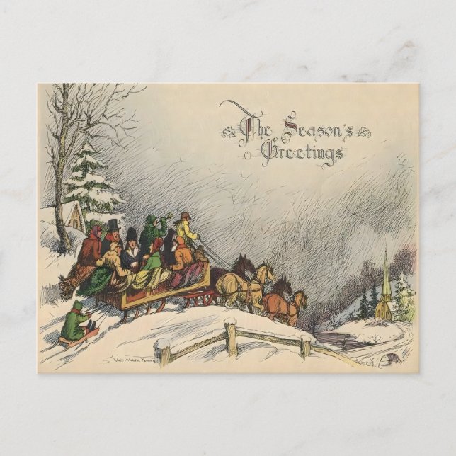 Carte Postale Vintage Christmas Sleigh Ride (Devant)