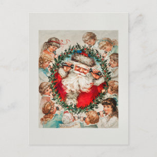 Carte Postale Vintage Christmas Wreath Père Noël Téléphone