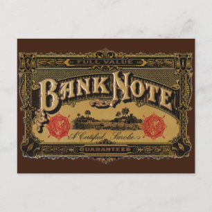 Carte Postale Vintage Cigar Étiquette Art, Bank Note Money Finan
