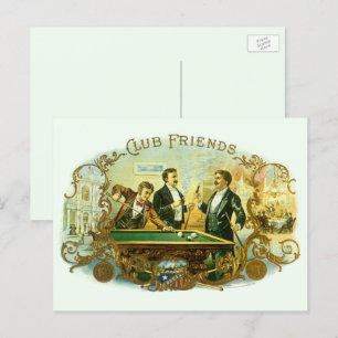 Carte Postale Vintage Cigar Étiquette Art, Club Friends Billard