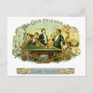 Carte Postale Vintage Cigar Étiquette Art, Club Friends Billard