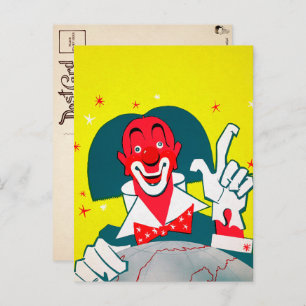 Carte postale vintage clown rouge