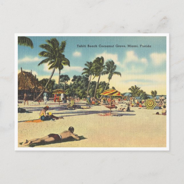 Carte Postale Vintage Coconut Grove Tahiti Beach Miami Floride (Devant)
