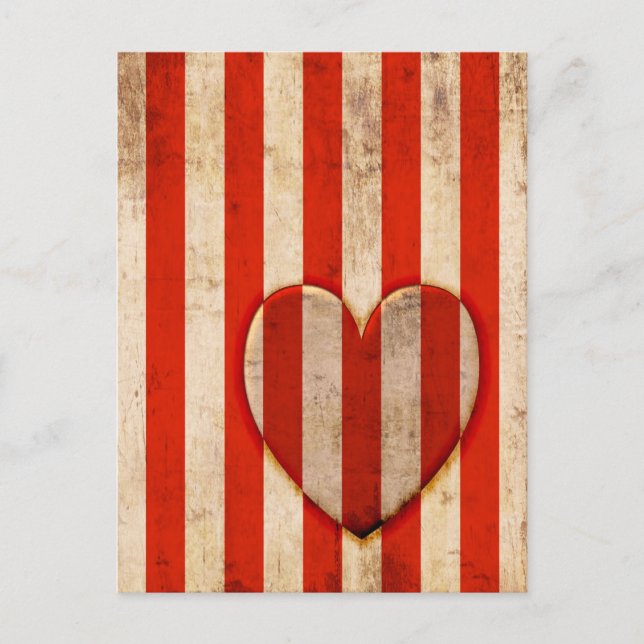 Carte Postale Vintage Coeur rouge rayures (Devant)